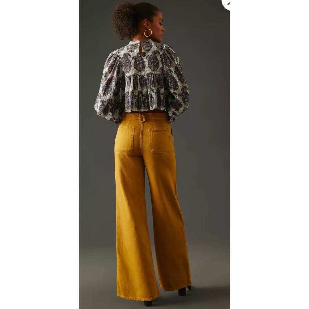 Pilcro Low-Rise Wide Leg Column Pants 27 mustard yellow Boho chic 70's Preppy - Picture 2 of 10